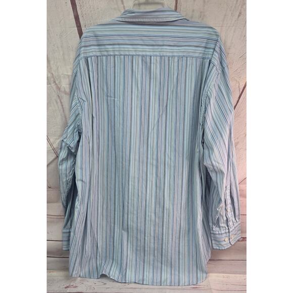 Nautica 80's Two-Ply Cotton XXL Blue/White Striped Long Sleeve Button Up Shirt - Picture 2 of 5